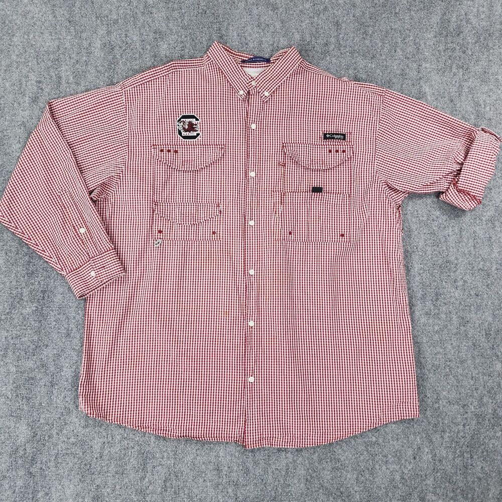 South Carolina Gamecocks Shirt Men XXL Gingham Check Columbia PFG Super Bonehead - Picture 2 of 16